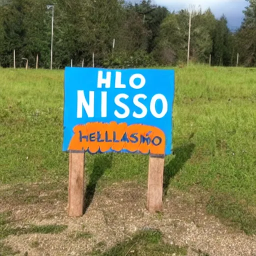 Image similar to a sign that says Hello Nisse