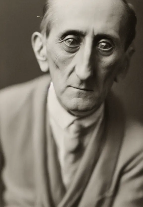 Image similar to a close - up casual photo of marcel duchamp with playful eyes, 1 9 2 0 s monochrome snapshot, graflex 4 x 5, f 1. 8, 3 5 mm, ilford delta 3 2 0 0 pro