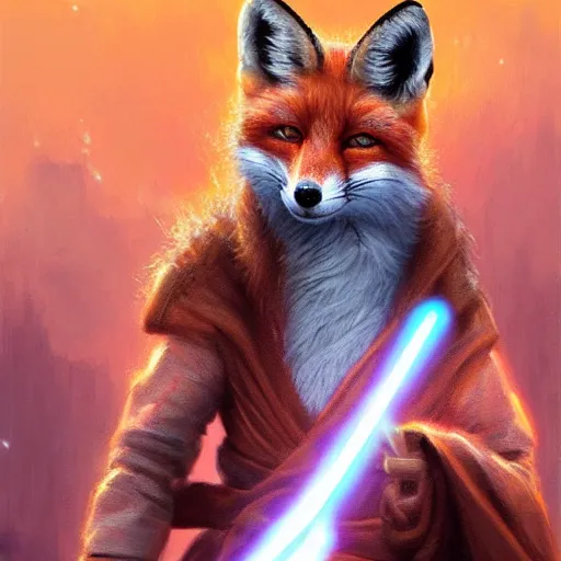 Image similar to A Fox as a Jedi, Artstation, Award Winning, Digital Art, Very Detailed, Oil Painting