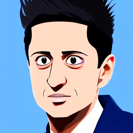 Image similar to the portrait of volodymyr zelensky in anime style is as realistic as possible