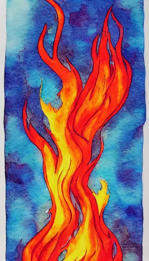 Image similar to water color painting of fire and water mixing together, conveying a sense of balance inspired by the Temperance tarot card