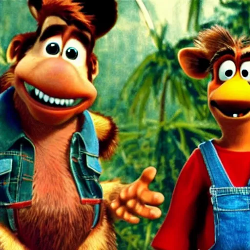 Prompt: a still of from the movie raising arizona crossover with the game banjo - kazooie