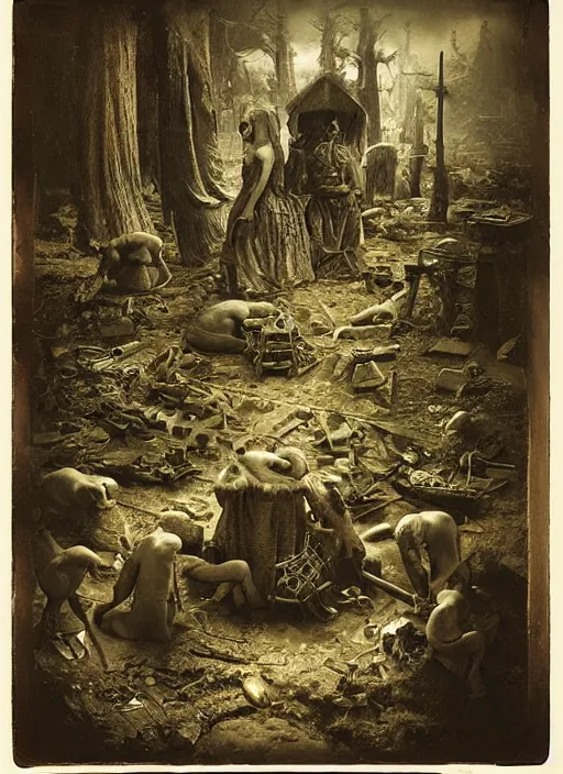 Image similar to old wetplate daguerreotype birth of civilization in times of conflict, fractal, intricate, elegant, highly detailed, parallax, leica, medium format, subsurface scattering, by jheronimus bosch and greg rutkowski and louis jacques mande daguerre