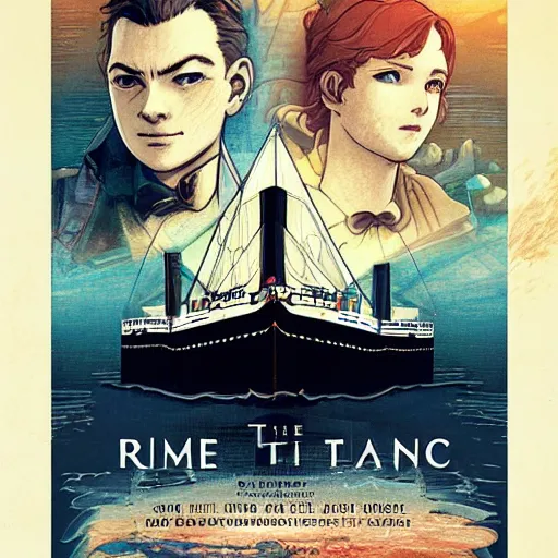 Prompt: The Titanic, game poster , Artwork by Akihiko Yoshida, cinematic composition