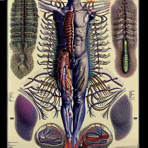 Image similar to mark zuckerberg cyborg anatomy by ernst haeckel, masterpiece, vivid, very detailed