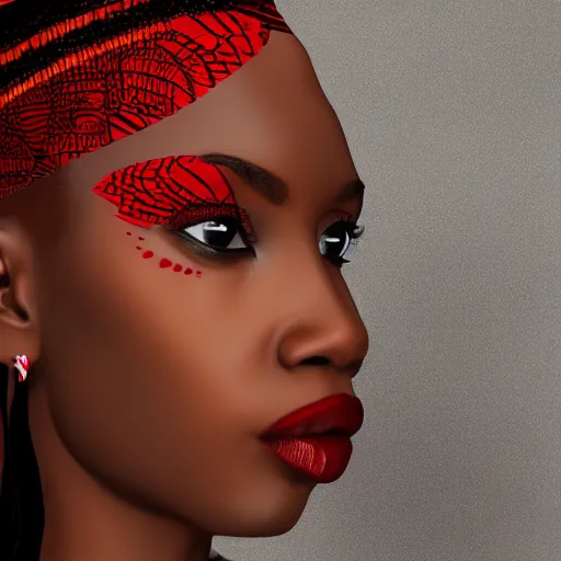 Prompt: african woman with red tribal clothes and black wings, ultra detailed, 8 k, trending on artstation, award - winning art,