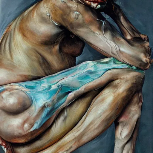 Prompt: high quality high detail painting by lucian freud and jenny saville, hd, mutation, turquoise