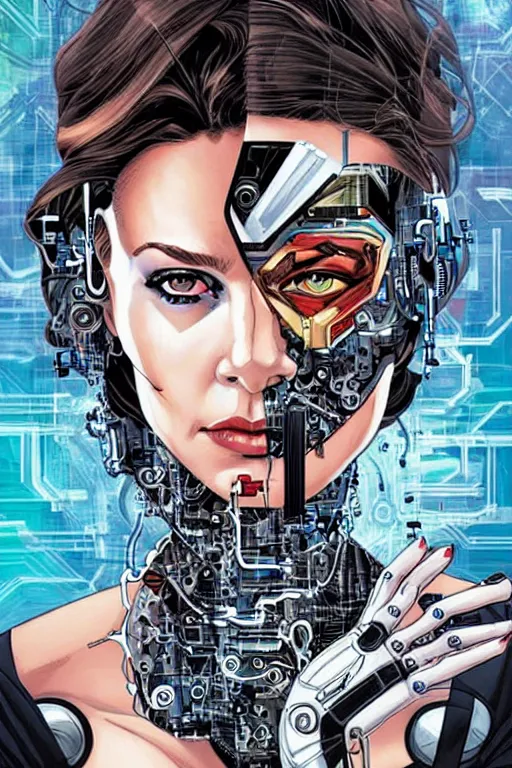 Image similar to a portrait of a beautiful cybernetically enhanced woman, by marvel comics and sandra chevrier