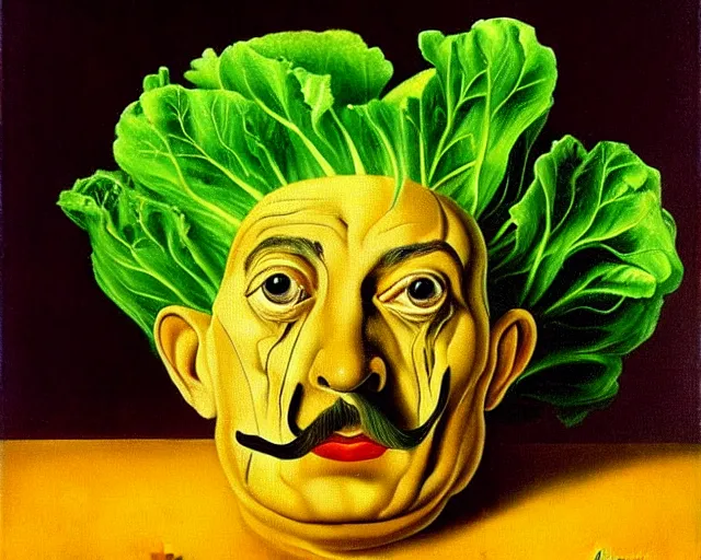 Image similar to a salvador dali painting of a head of lettuce