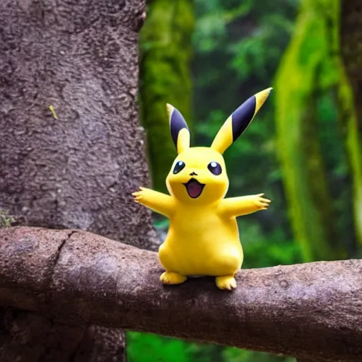 Prompt: pikachu in real life, creature, animal in the rainforest, wildlife photography, ultrarealistic, national geographic, cinematic lightning