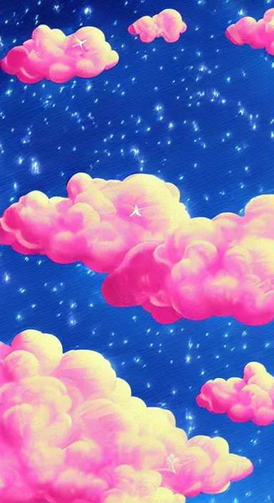 Image similar to pink clouds, under blue clouds, in space, background artwork, digital art, award winning, pixel art