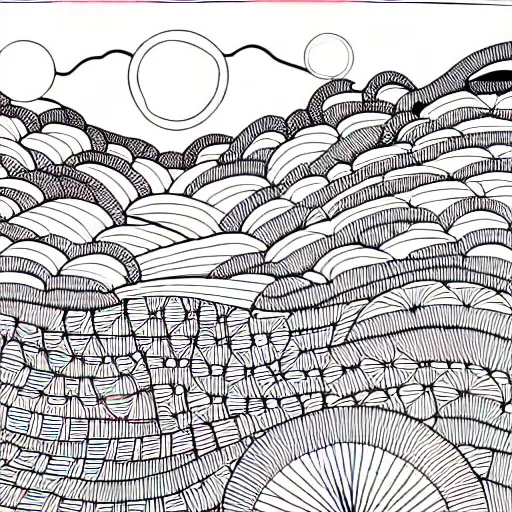 a very intricate line art of a landscape, extremely | Stable Diffusion