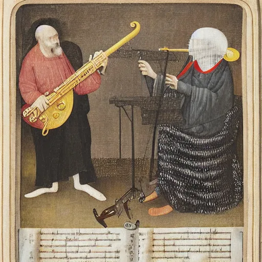 Prompt: ornette coleman and marc ribot by hieronymus bosch