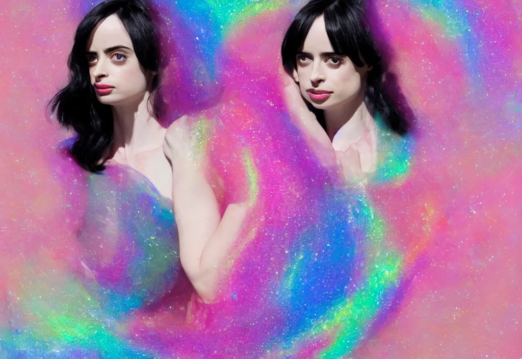 Image similar to krysten ritter as a woman trapped in an iridescent bubble