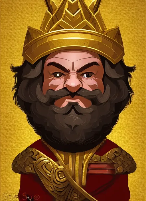 Prompt: dwarf fighter king, gold, exquisite details, white background, by studio muti