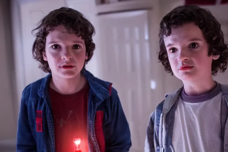 Prompt: film still of Henry Thomas (Elliot from ET) as Mikey in stranger things, 4k