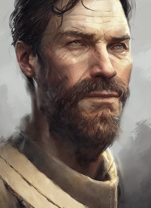 Image similar to a portrait of sam vimes, beautiful painting with highly detailed face by greg rutkowski and magali villanueve