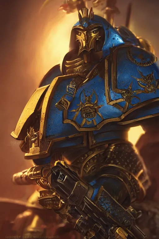 Image similar to armor portrait heros warhammer 4 0 k horus heresy fanart - the primarchs emperor by johannes helgeson animated with vfx concept artist & illustrator global illumination ray tracing hdr fanart arstation zbrush central hardmesh 8 k octane renderer comics stylized