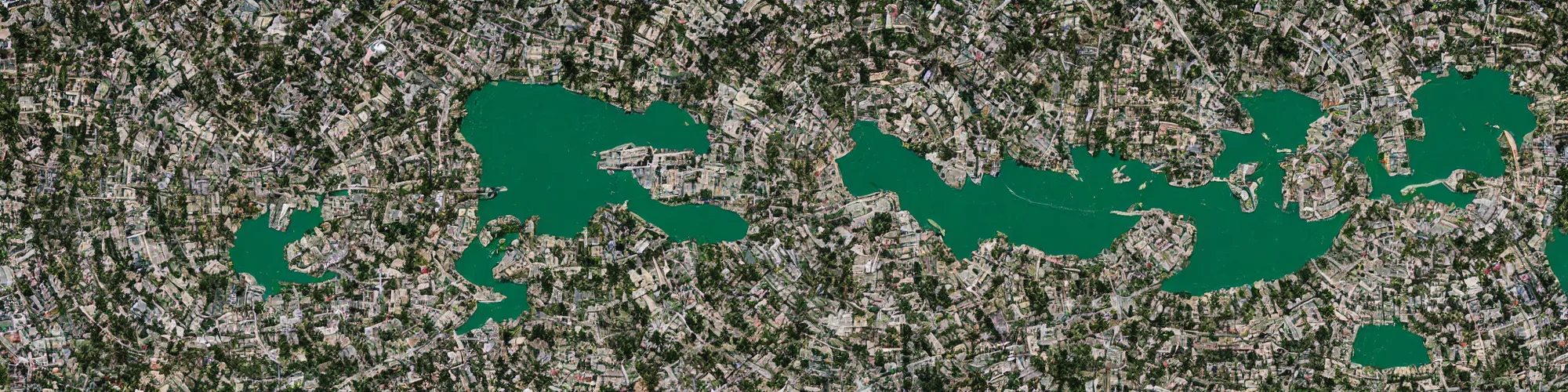 Image similar to satellite view of a town shaped like an alligator