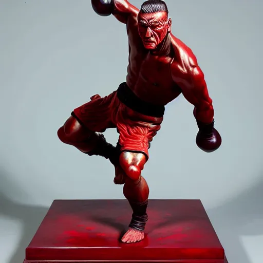 Image similar to museum van damm fight stance portrait statue monument made from porcelain brush face hand painted with iron red dragons full - length very very detailed intricate symmetrical well proportioned
