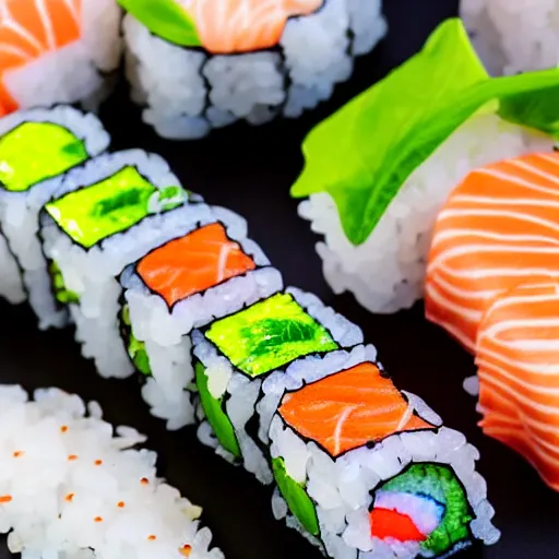 Image similar to close up photography of delicious sushi roll, detailed, photorealistic