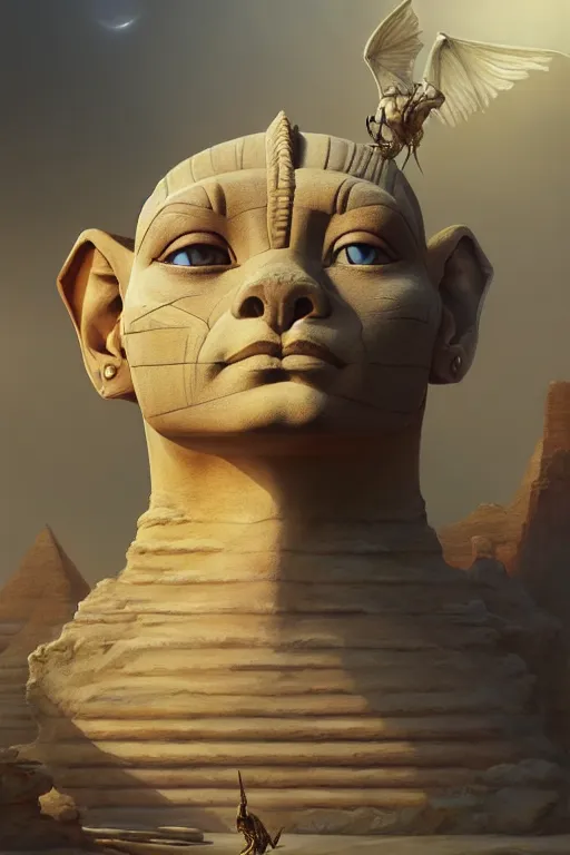 Image similar to legendary sphinx, highly detailed, d & d, fantasy, highly detailed, digital painting, trending on artstation, concept art, sharp focus, illustration, global illumination, ray tracing, realistic shaded, art by artgerm and greg rutkowski and fuji choko and viktoria gavrilenko and hoang lap, sunny