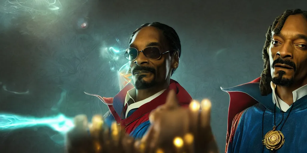 Image similar to snoop dogg doctor strange, refractions, highly detailed, environmental light, cinematic by francis tneh