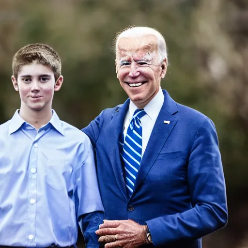 Image similar to A portrait photo of joe biden teams up with a teenage joe biden, perfect faces, 50 mm, award winning photography