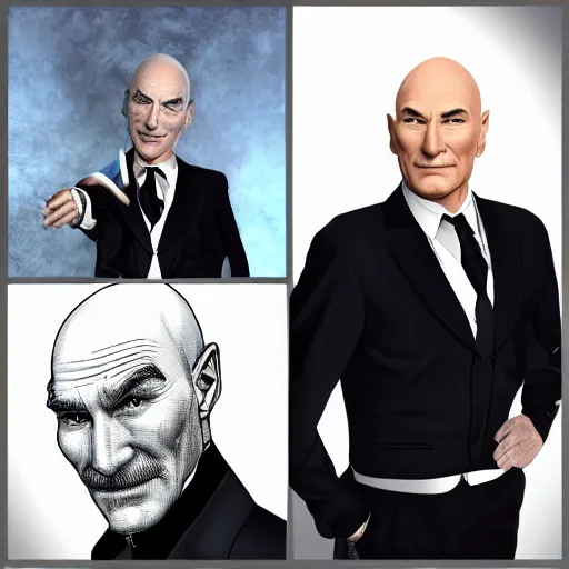 Image similar to older fantasy butler that looks similar to michael kane and patrick stewart, full body portrait, handsome, 4 k, detailed, photo realistic, balding, well dressed, pet rat on shoulder