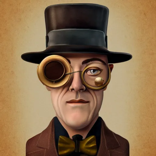 Prompt: portrait of mr. white wearing a hat with a steampunk monocle, trending in artstation, 4k,
