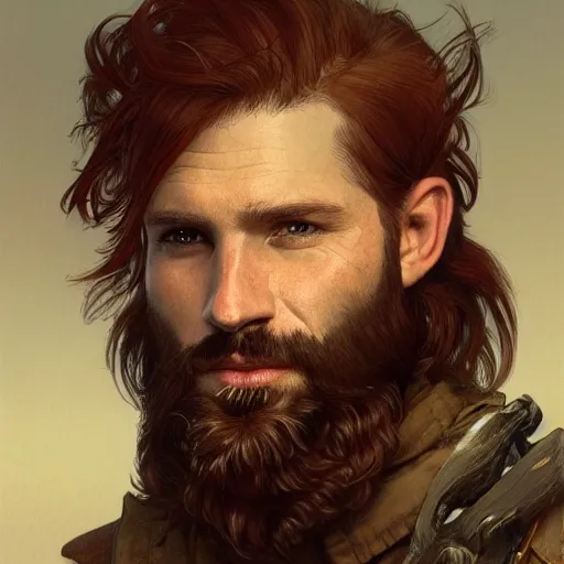portrait of a rugged bearded male ranger, D&D, | Stable Diffusion
