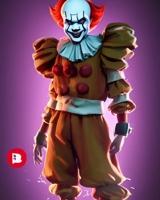 Prompt: Pennywise the Clown as an Fortnite character digital illustration portrait design by, Mark Brooks and Brad Kunkle and Artgerm, detailed, soft lighting, vray