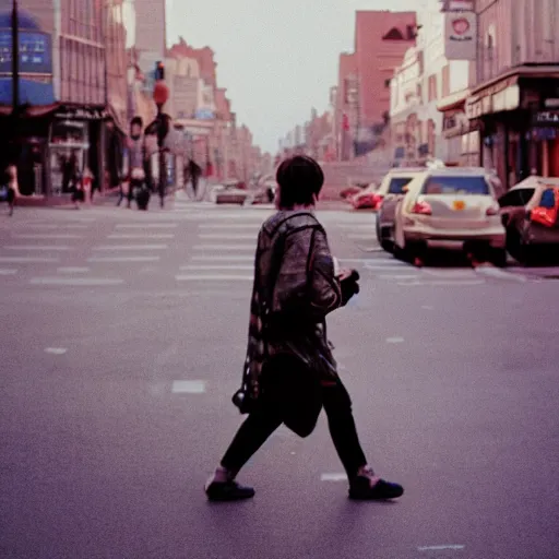 Prompt: photo of minion walking on busy street, cinestill, 8 0 0 t, 3 5 mm, full - hd