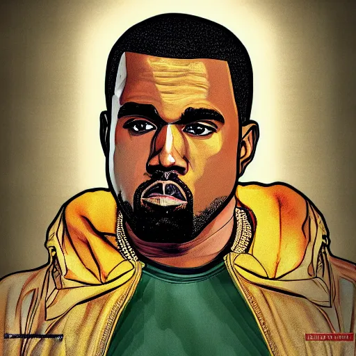 Image similar to illustration gta 5 artwork of holy saint kanye west, golden cross, in the style of gta 5 loading screen, by stephen bliss