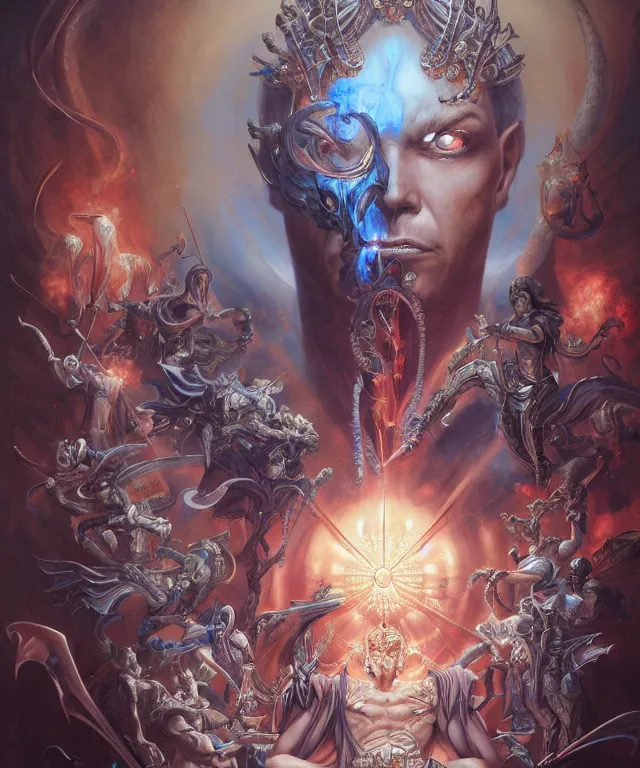 Image similar to beautiful evil fantasy god of justice portrait, ultra realistic, wide angle, intricate details, the fifth element artifacts, highly detailed by peter mohrbacher, hajime sorayama, wayne barlowe, boris vallejo, aaron horkey, gaston bussiere, craig mullins