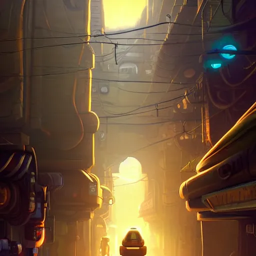 Image similar to aliens walk in alley in cybercity underbelly, golden hour by tyler edlin and petros afshar and christopher balaskas and marius borgeaud and kiliain eng, global illumination, ambient occlusion, 3 0 mm, well proportioned, highly detailed, rule of thirds