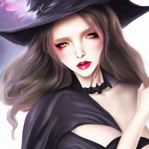 Image similar to Beautiful alluring angry witch portrait in satin dress by Artgerm and WLOP, Pixiv