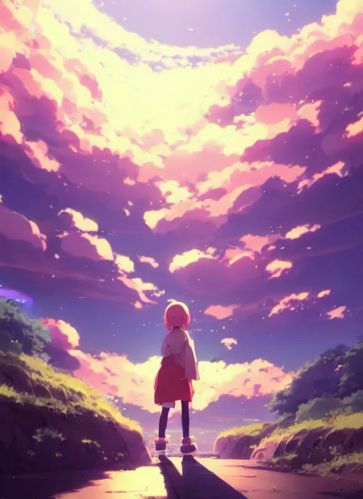 Image similar to ten thousand people holding a banana, cloudy sky background lush landscape illustration concept art anime key visual trending pixiv fanbox by wlop and greg rutkowski and makoto shinkai and studio ghibli,