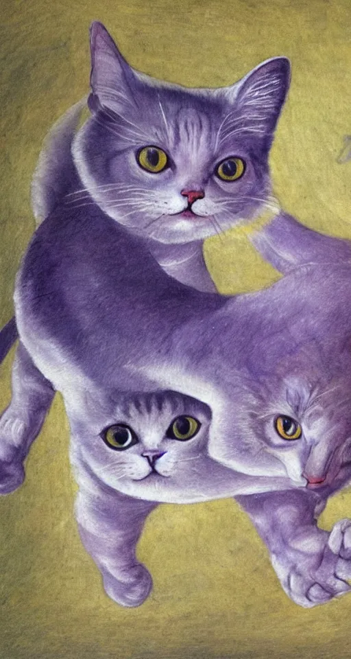 Prompt: bosch painting of a flying cat with purple eyes