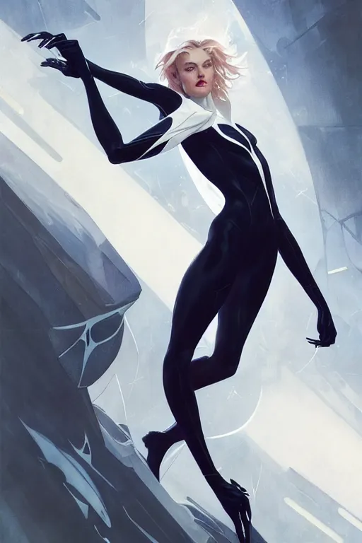 Image similar to elegant spider gwen aeon flux profile picture by greg rutkowski, dynamic pose, intricate, futuristic, fantasy, elegant, by stanley artgerm lau, greg rutkowski, thomas kindkade, alphonse mucha, loish, thierry mugler, norman rockwell,