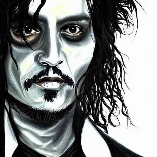 Image similar to portrait of johnny depp as edward scissorhands, highly detailed, centered, solid color background, digital painting