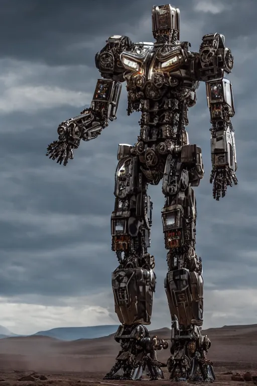 Image similar to cinematic still in westworld and machine - warrior - 5, intricate ornate humanoid mecha warrior,