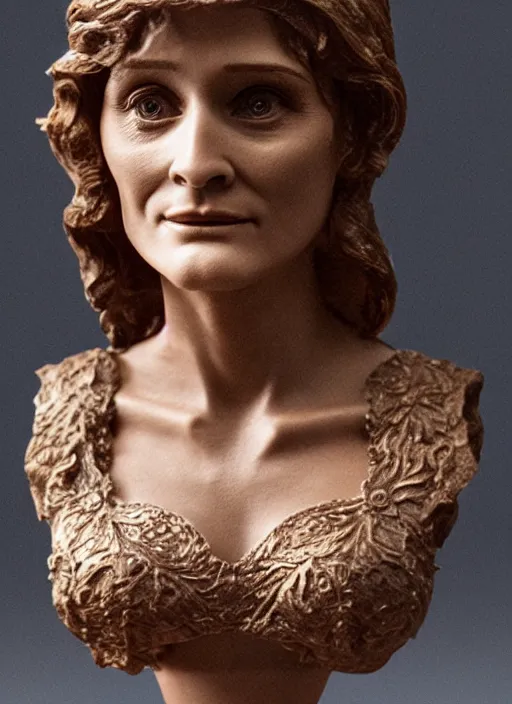 Image similar to high intricate bust of an young margot kidder [ 1 9 7 0 ] from superman movie carved from wood in baroque style, studio light, maria panfilova, andrea savchenko, mike kime, ludovic plouffe, qi sheng luo, oliver cook, trending on artstation