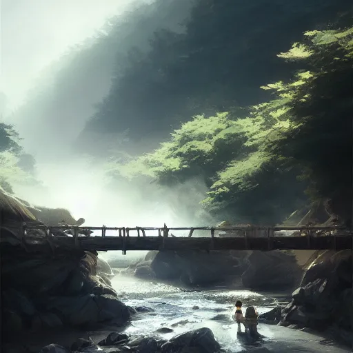 Prompt: crossing a river in avila mountains, 4 k, concept art, by wlop, ilya kuvshinov, artgerm, krenz cushart, greg rutkowski, pixiv. cinematic dramatic atmosphere, sharp focus, volumetric lighting, cinematic lighting, studio quality