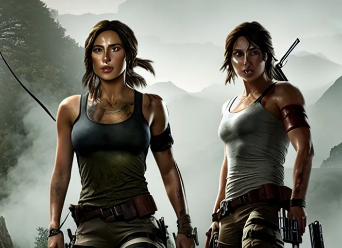 Image similar to film still of!!!! chloe bennett!!! as lara croft in new tomb raider movie, 8 k