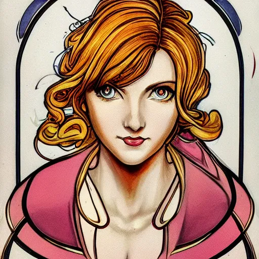 Prompt: an art nouveau portrait of Samus Aran from Metroid