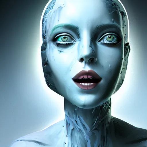 Image similar to woman portrait made out of ice paint, beautiful, cyborg, octane render, tim burton comic book art