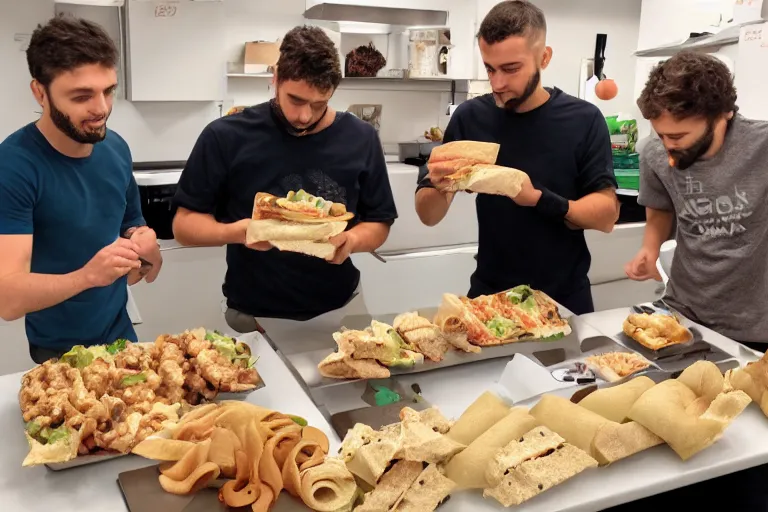 Image similar to software engineers eating italian deli sandwiches