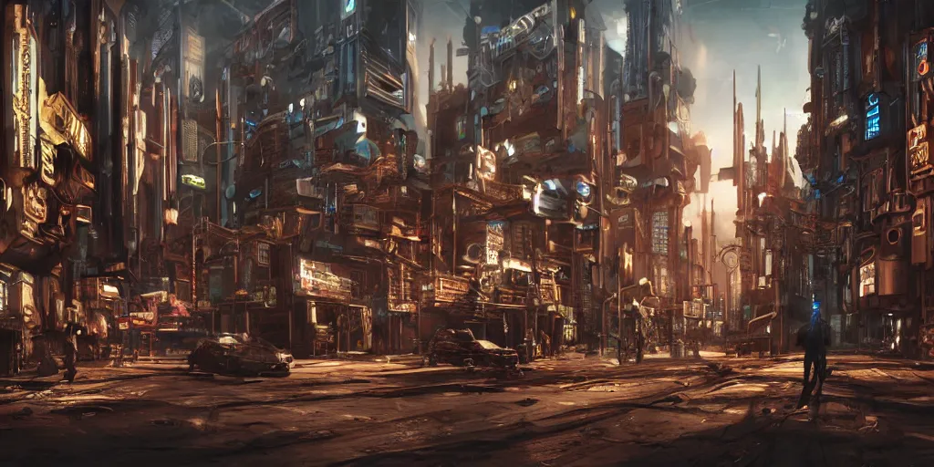 Prompt: wide shot, photorealistic art of a cyberpunk punk and steampunk city concept, dynamic lighting, hyper realistic, cinematic, realism