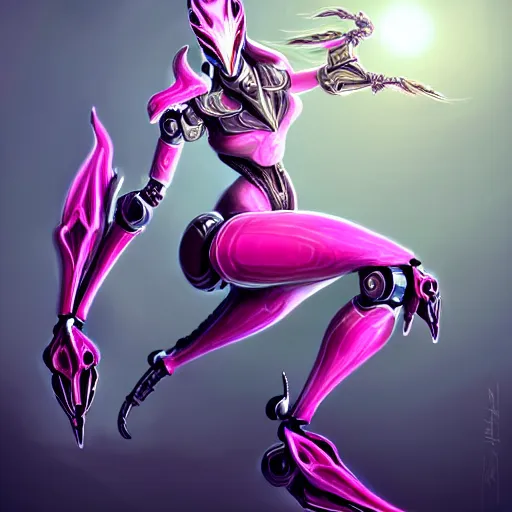 Image similar to highly detailed exquisite fanart, of a beautiful female warframe, but as an anthropomorphic robot dragon, making an elegant pose, shining reflective off-white plated armor, bright Fuchsia skin, sharp claws, full body shot, epic cinematic shot, realistic, professional digital art, high end digital art, DeviantArt, artstation, Furaffinity, 8k HD render, epic lighting, depth of field